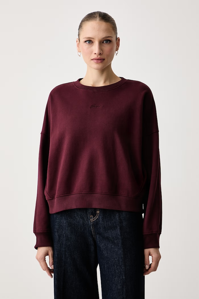 BOSS Orange Bluza damska bawełniana C Ever bordowy 50554711
