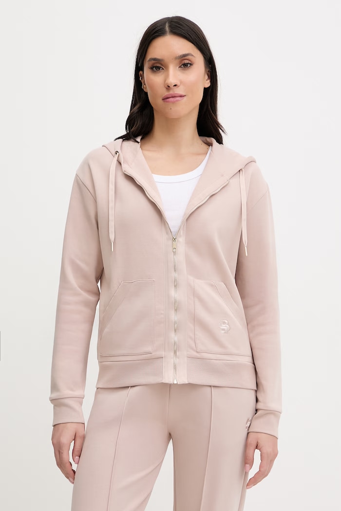 BOSS bluza rozpinana z kapturem damska z bawełną Shiny B Jacket H. z kapturem beżowy 50557275