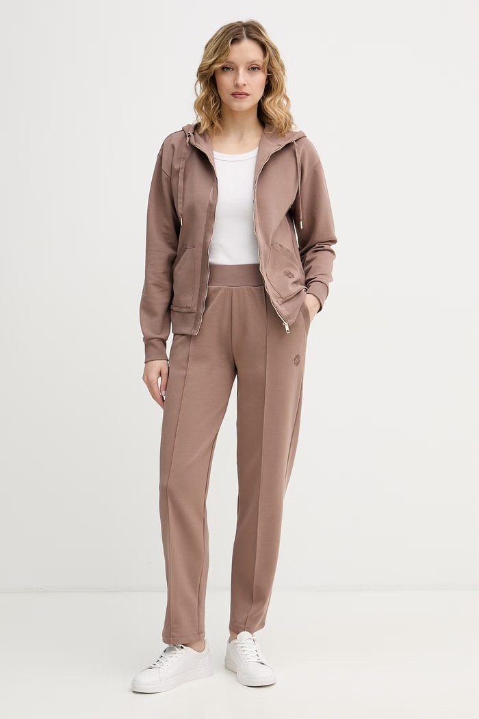 BOSS bluza rozpinana z kapturem damska z bawełną Shiny B Jacket H. 50557275 brązowy SS26