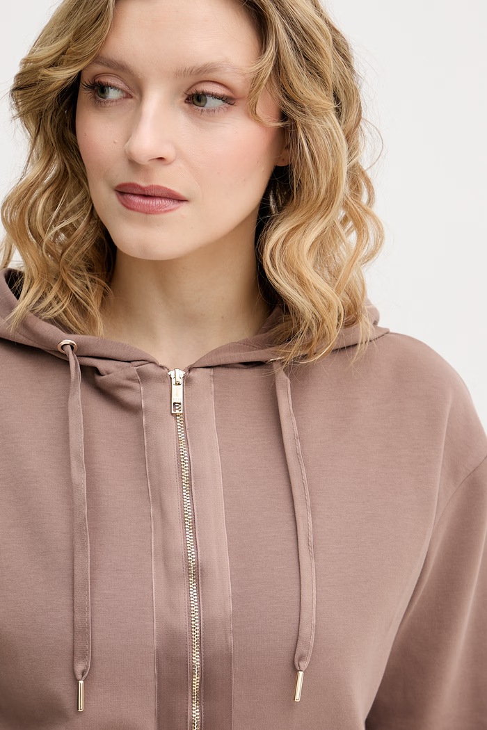 BOSS bluza rozpinana z kapturem damska z bawełną Shiny B Jacket H. brązowy 50557275