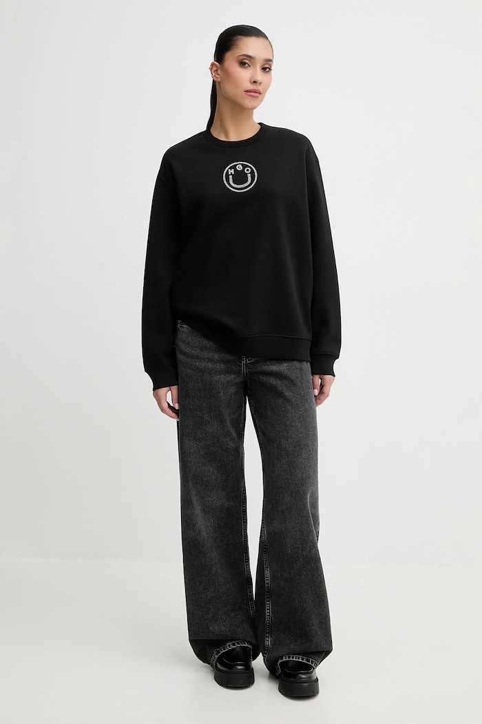 Хлопковая кофта Hugo Blue Classic Crew_B_2 50555795 чёрный SS26