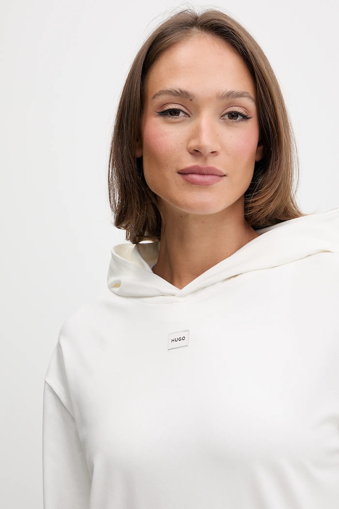 HUGO bluza z kapturem damska z bawełną SIGNATURE_HOODIE beżowy 50556816