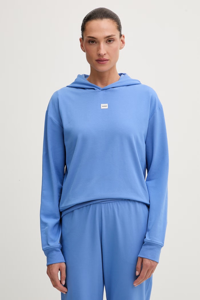 HUGO kapucnis melegítőfelső női pamuttal SIGNATURE_HOODIE kék 50556816
