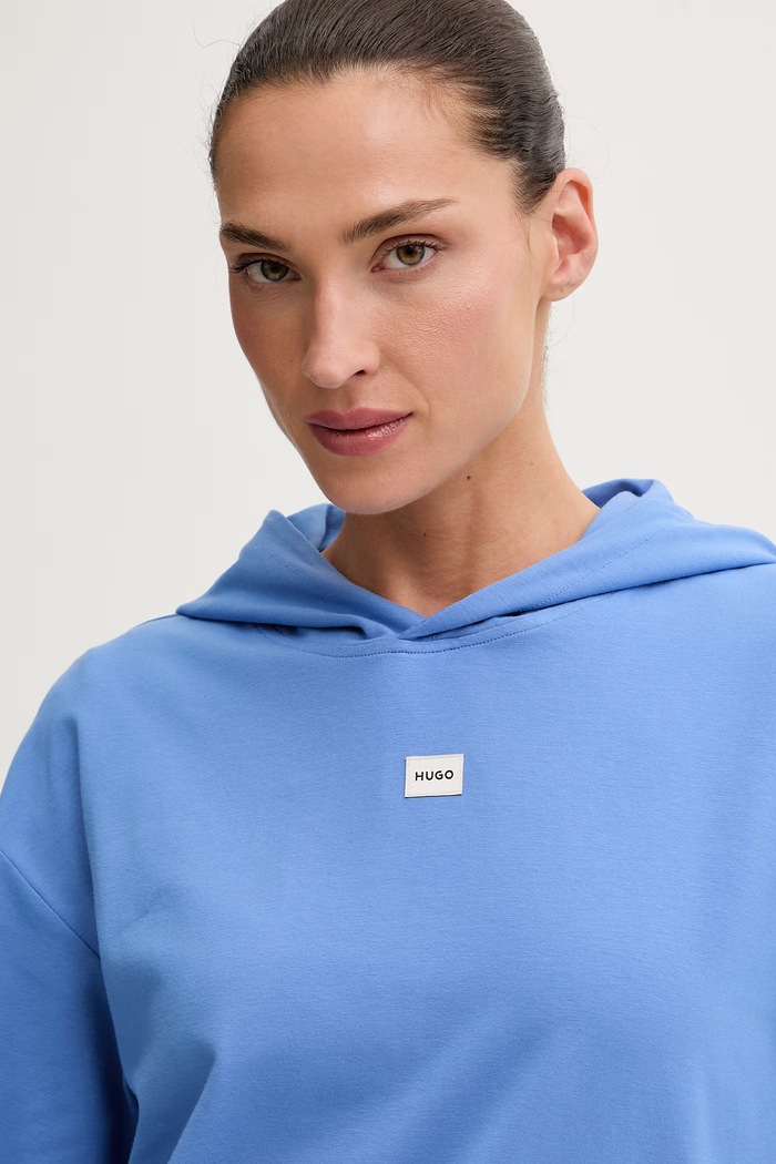 HUGO kapucnis melegítőfelső női pamuttal SIGNATURE_HOODIE kék 50556816