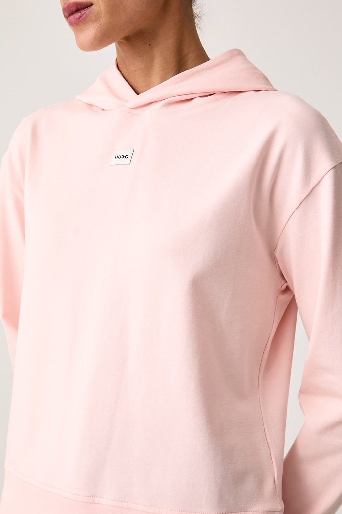 Bluza z kapturem damska z bawełną SIGNATURE_HOODIE HUGO 50556816 różowy