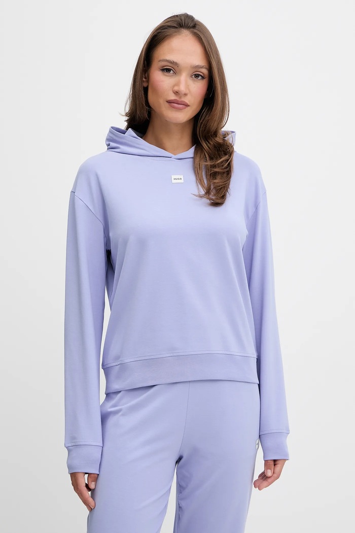 HUGO суичър с качулка дамски с памук SIGNATURE_HOODIE еластичен виолетов 50556816