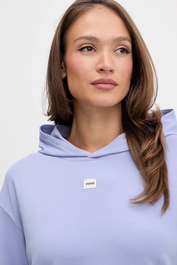 HUGO суичър с качулка дамски с памук SIGNATURE_HOODIE виолетов 50556816