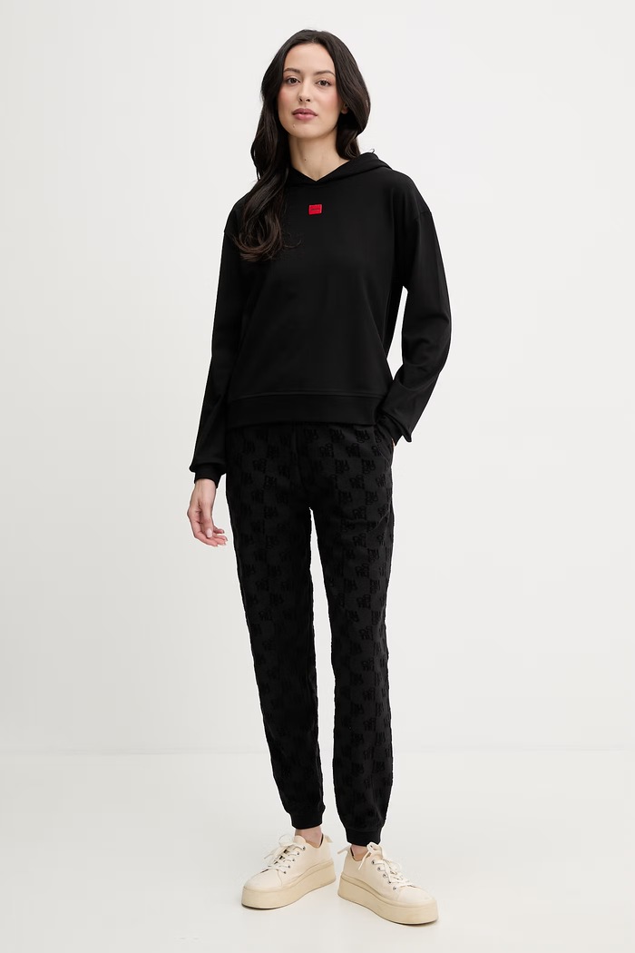 HUGO bluza z kapturem damska z bawełną SIGNATURE_HOODIE 50556816 czarny SS26