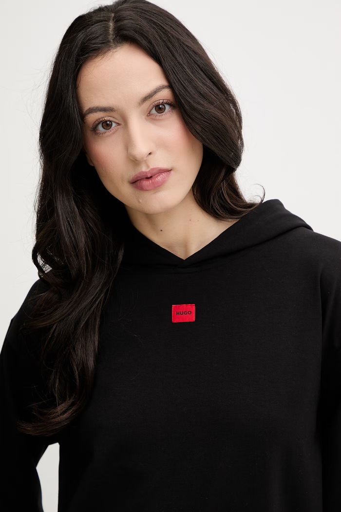 HUGO bluza z kapturem damska z bawełną SIGNATURE_HOODIE czarny 50556816