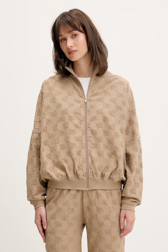 HUGO hanorac de loungewear de femei cu bumbac TERRYMONOGRAM_JACKET bej 50556831