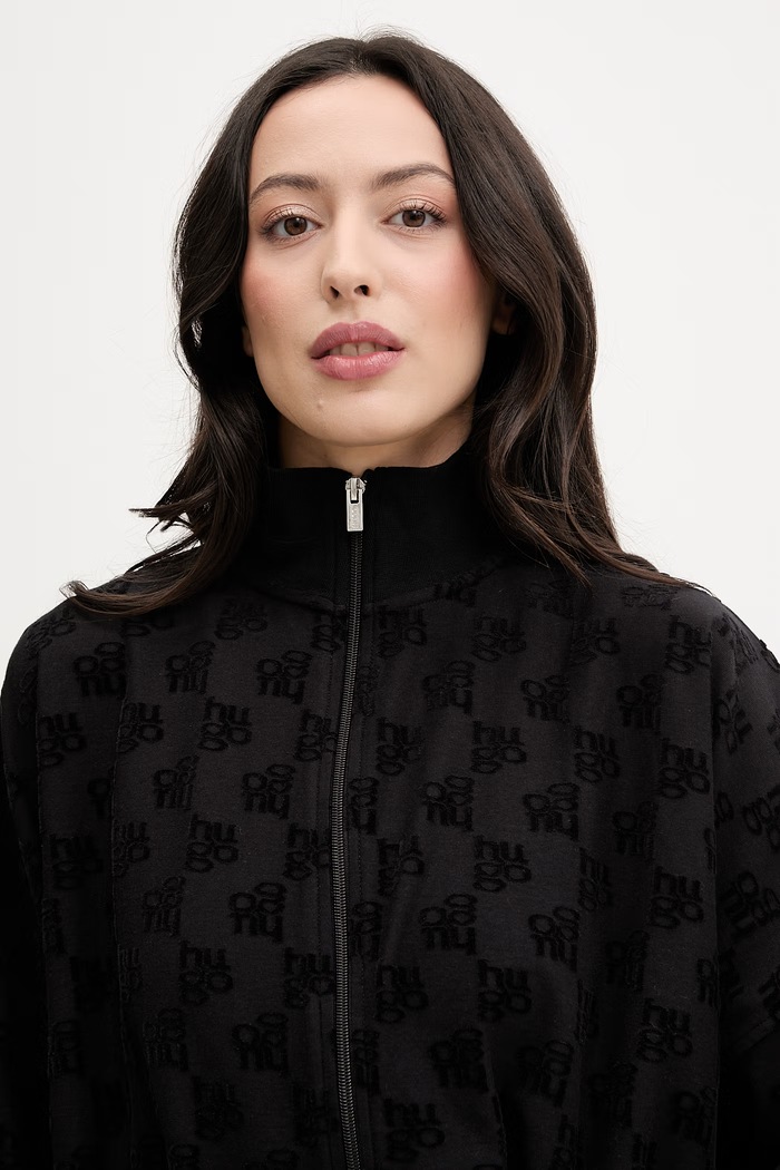 HUGO mikina loungewear dámska s bavlnou TERRYMONOGRAM_JACKET čierna 50556831