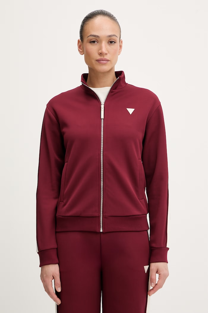 Guess bluză MARLENE imprimeu burgundia V6RQ09.KCYF2