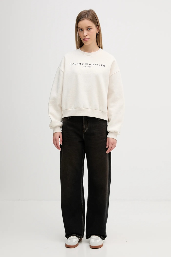 Tommy Hilfiger mikina dámska z bavlnou WW0WW47831 béžová SS26