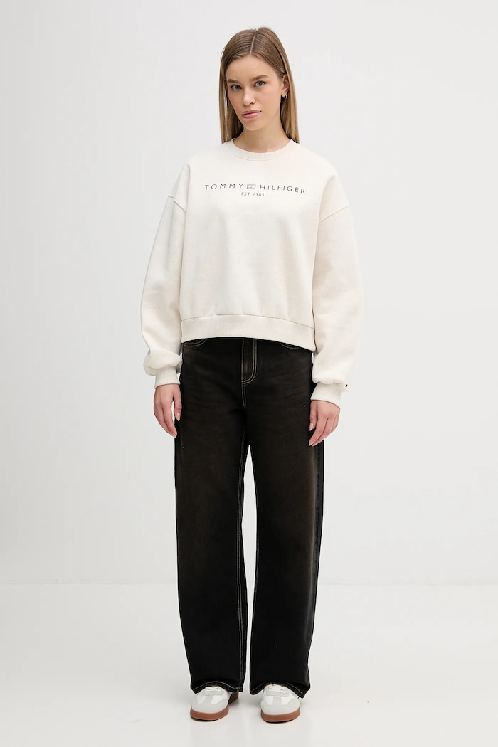 Tommy Hilfiger mikina dámska z bavlnou WW0WW47831 béžová SS26
