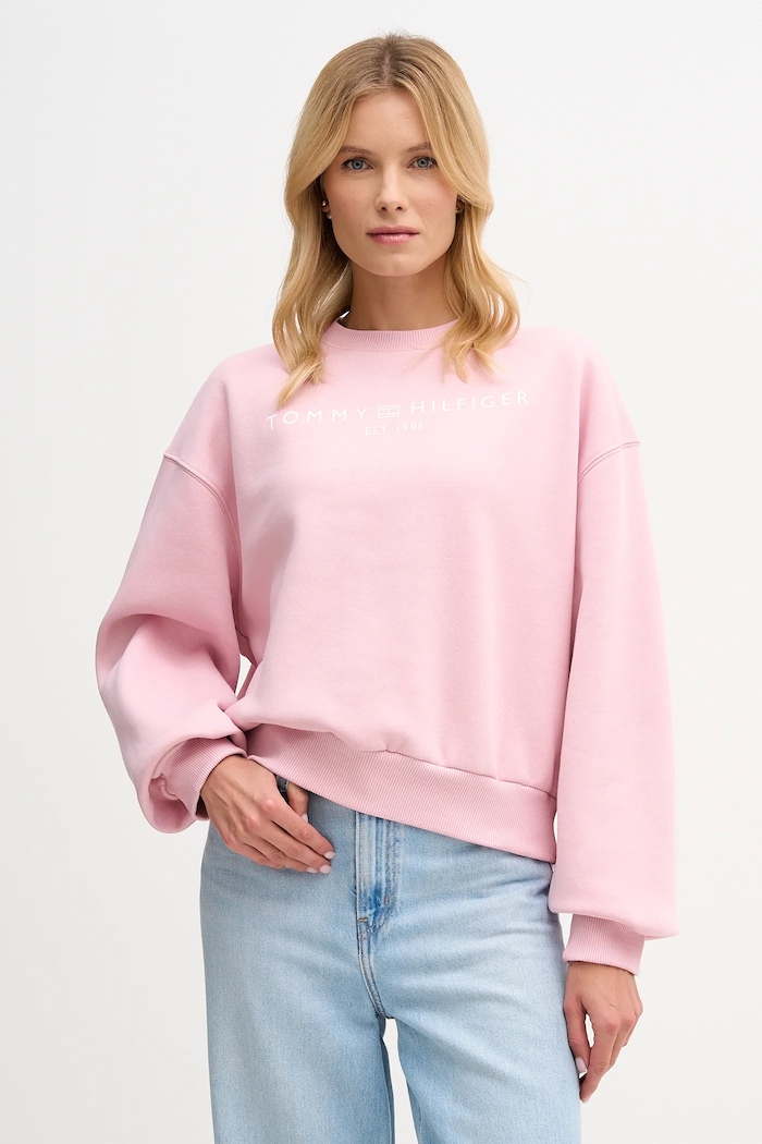 Tommy Hilfiger mikina dámska s bavlnou bez kapucne ružová WW0WW47831