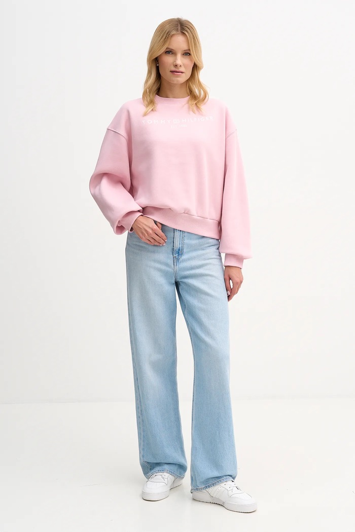 Tommy Hilfiger mikina dámska s bavlnou WW0WW47831 ružová SS26