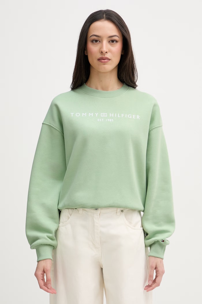 Tommy Hilfiger mikina dámska s bavlnou zelená WW0WW47831