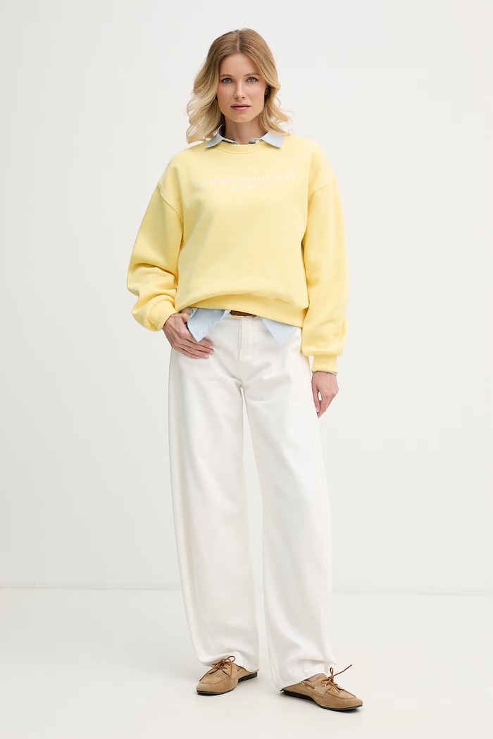 Tommy Hilfiger mikina dámska s bavlnou WW0WW47831 žltá SS26