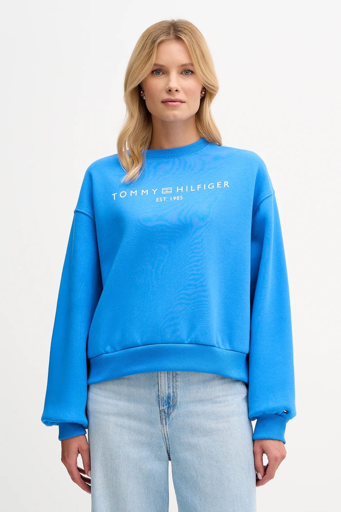 Tommy Hilfiger mikina dámska s bavlnou bez kapucne modrá WW0WW47831