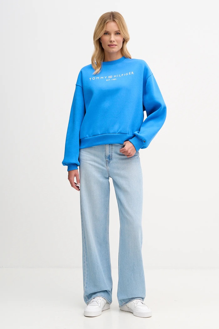 Tommy Hilfiger mikina dámska s bavlnou WW0WW47831 modrá SS26
