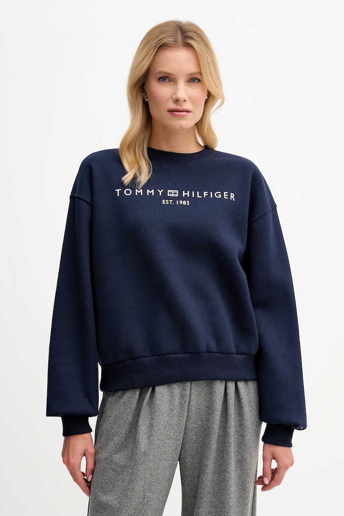 Tommy Hilfiger mikina dámska s bavlnou bez kapucne tmavomodrá WW0WW47831