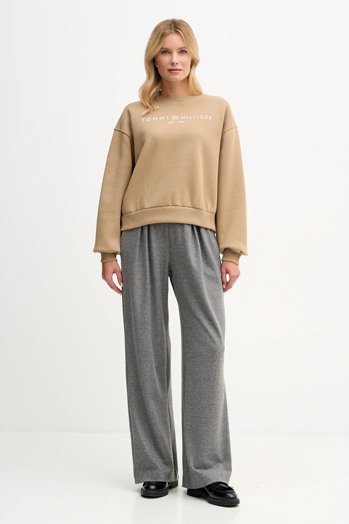 Tommy Hilfiger mikina dámska s bavlnou WW0WW47831 béžová SS26