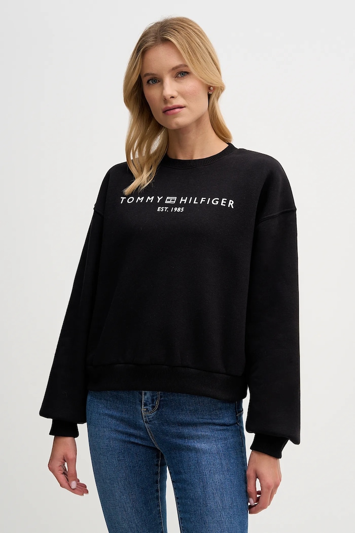 Tommy Hilfiger mikina dámska s bavlnou bez kapucne čierna WW0WW47831