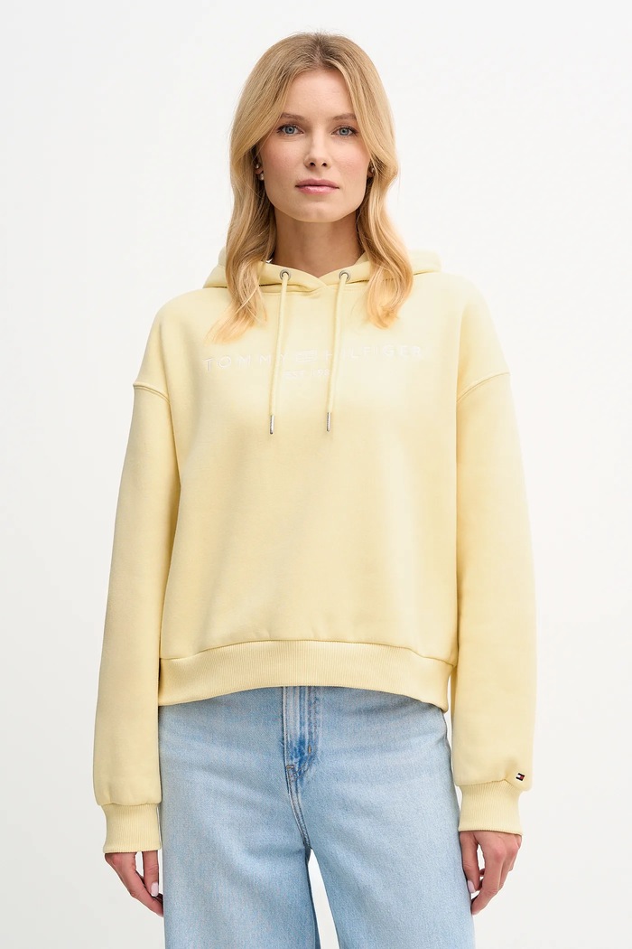 Tommy Hilfiger hanorac cu glugă pentru femei, cu bumbac imprimeu galben WW0WW47832