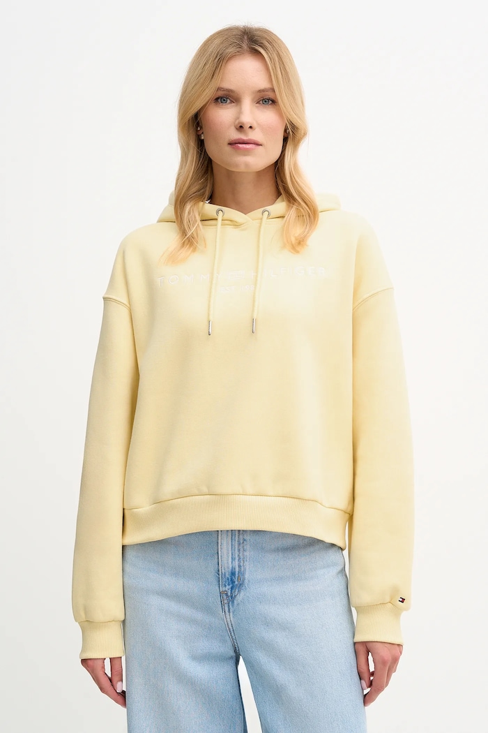 Tommy Hilfiger hanorac cu glugă pentru femei, cu bumbac imprimeu galben WW0WW47832