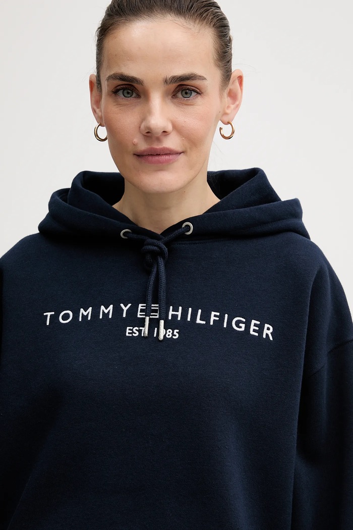 Tommy Hilfiger mikina s kapucňou dámska s bavlnou tmavomodrá WW0WW47832