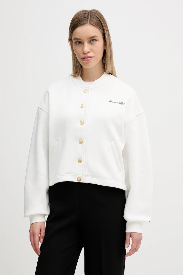 Mikina Tommy Hilfiger bez kapucne biela WW0WW47835