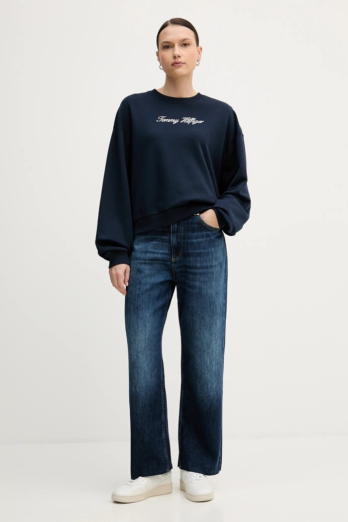 Bavlnená mikina Tommy Hilfiger WW0WW48783 tmavomodrá SS26