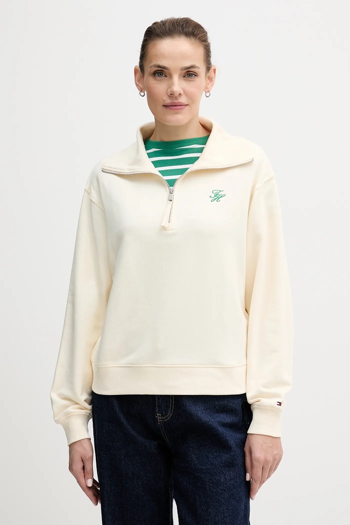 Mikina Tommy Hilfiger bez kapucne béžová WW0WW49470