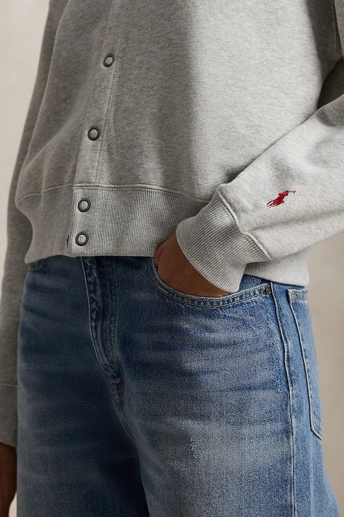 Polo Ralph Lauren hanorac cu fermoar pentru femei cu bumbac gri 211A96268