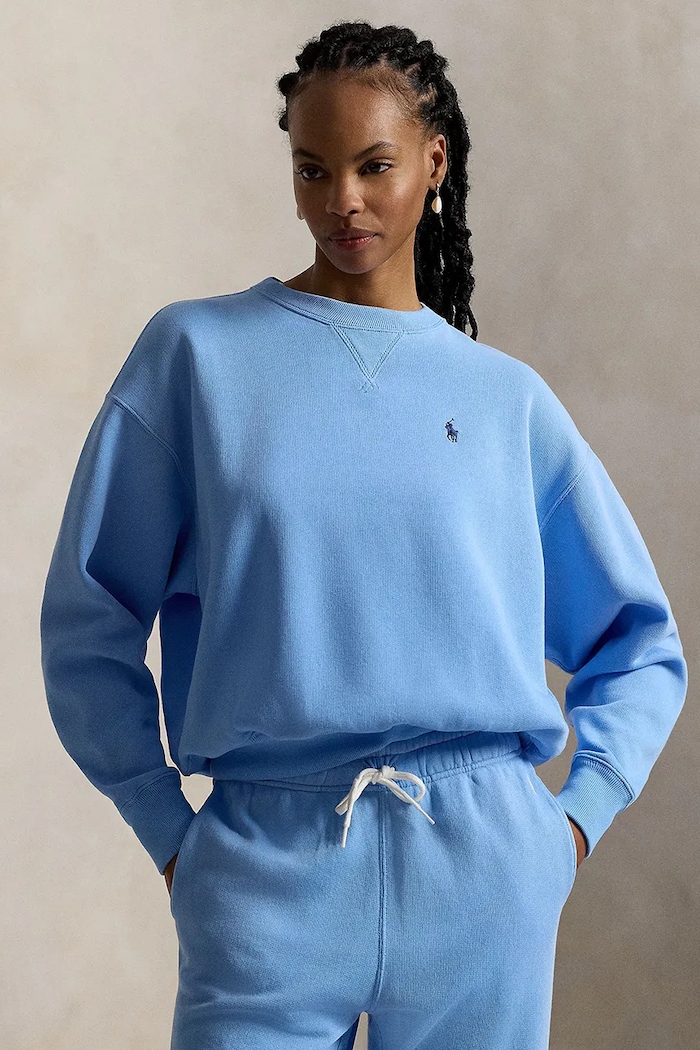 Polo Ralph Lauren oversize dukserica za žene bez uzorka plava 211A98189