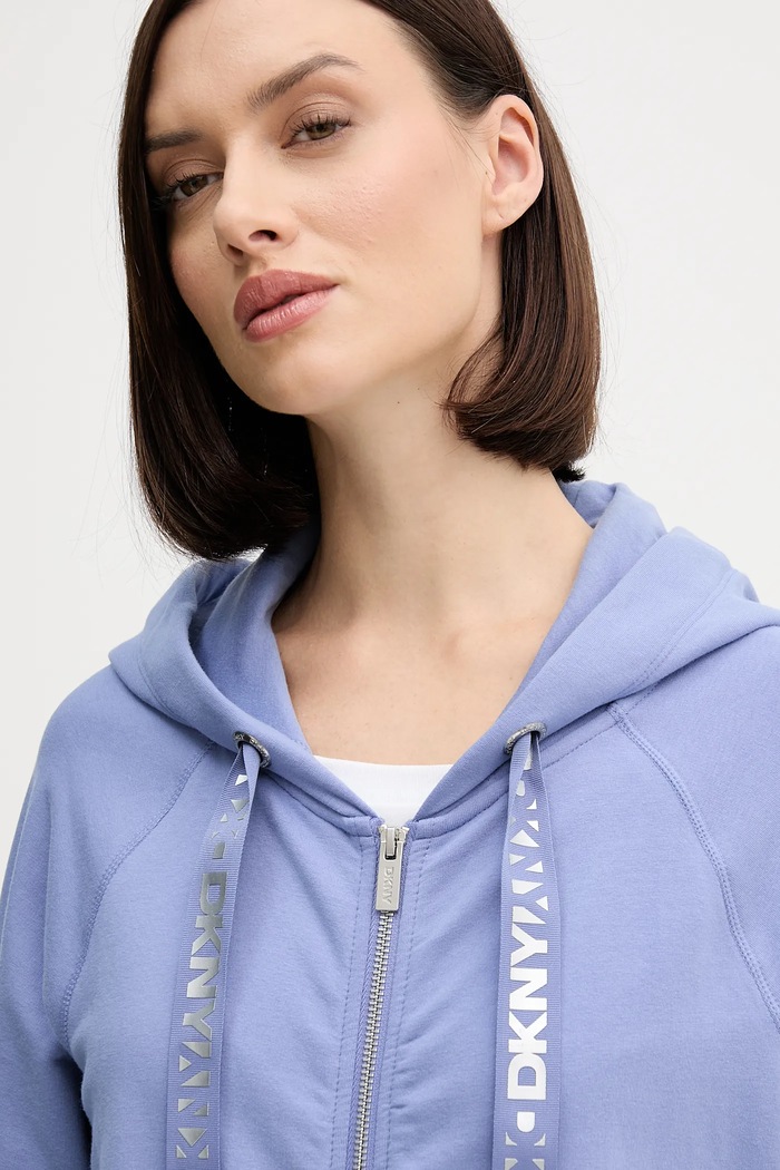 DKNY bluza rozpinana z kapturem damska bawełniana niebieski DP6J9510