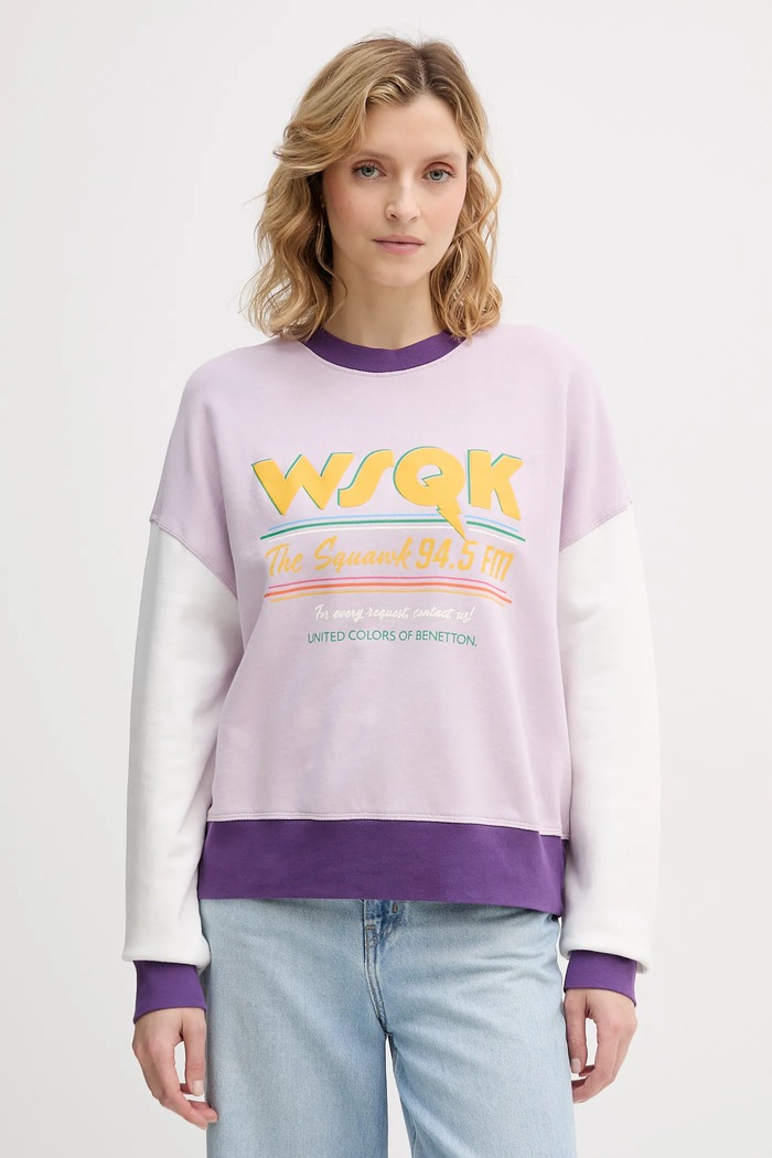 Βαμβακερή μπλούζα United Colors of Benetton x Stranger Things βαμβάκι μωβ 33NVD10BB