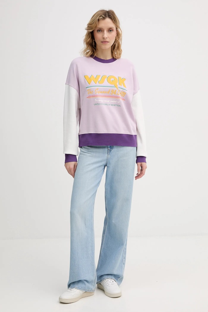 Βαμβακερή μπλούζα United Colors of Benetton x Stranger Things 33NVD10BB μωβ SS26