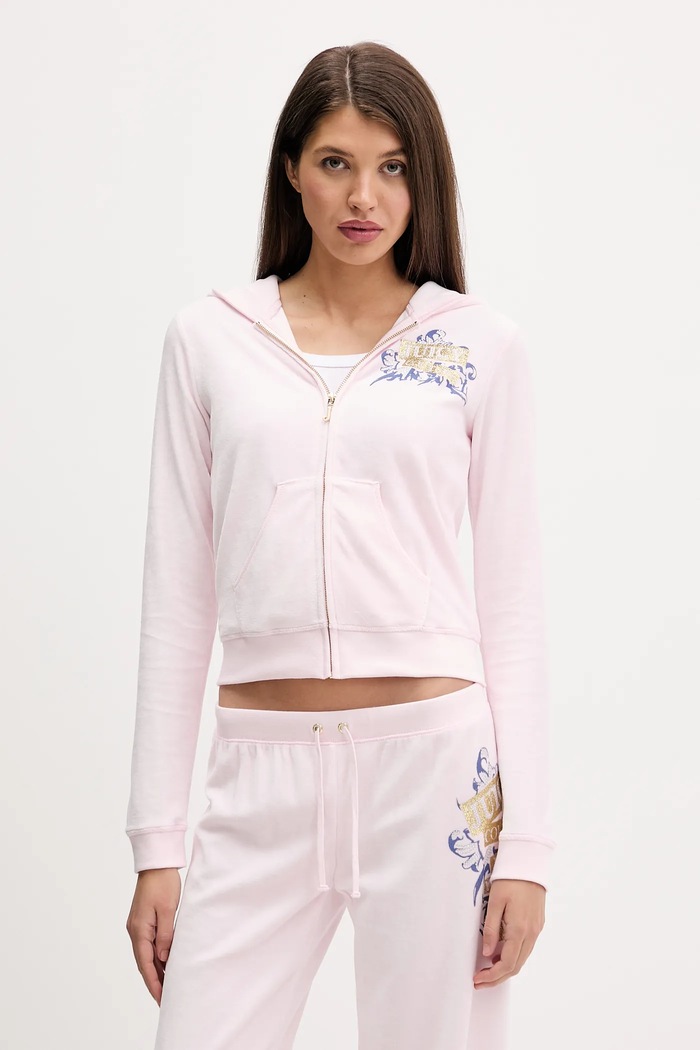Velurová mikina Juicy Couture Wrap You Up s kapucí růžová JCNAS126451