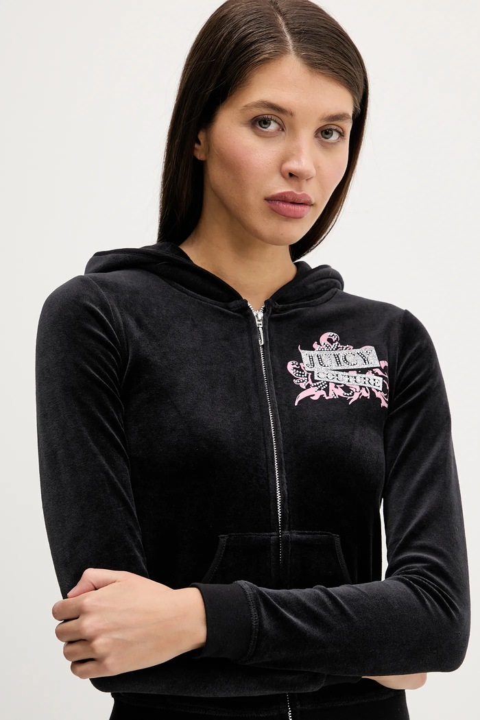 Велюрова кофта Juicy Couture Wrap You Up чорний JCNAS126451