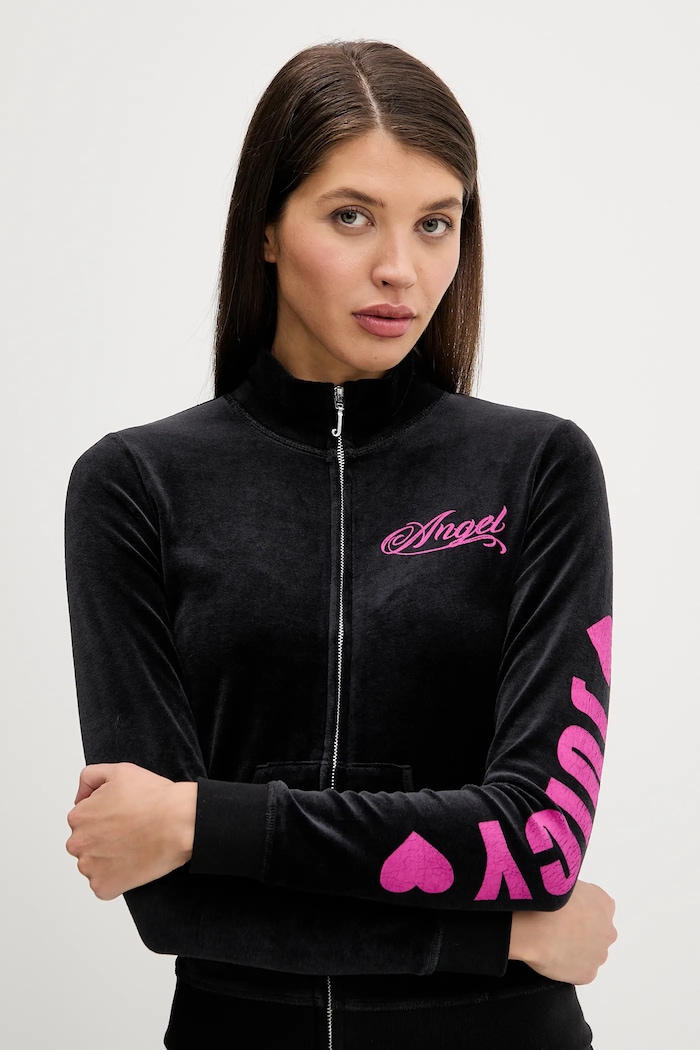Dukserica od velura Juicy Couture Angel crna JCNAS126453