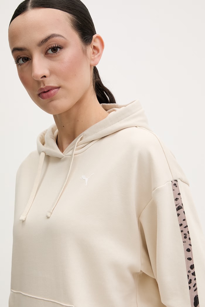 Puma mikina s kapucňou dámska bavlnená Essentials Graphic Animal béžová 691822
