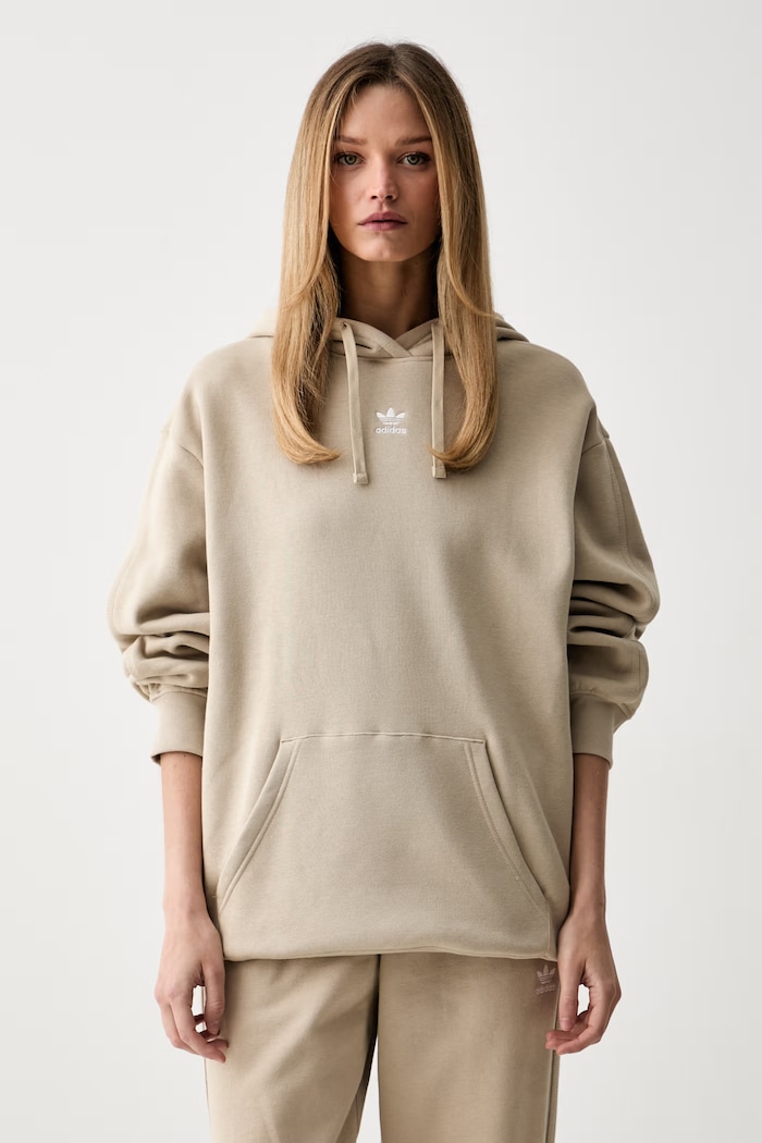 adidas Originals pulover s kapuco ženski z bombažem bež KC9108