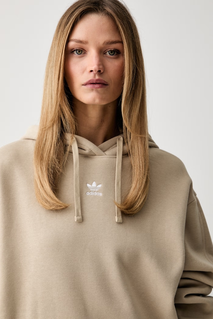 adidas Originals hanorac cu glugă pentru femei cu bumbac bej KC9108