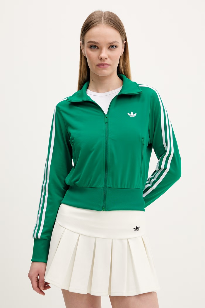 adidas Originals μπλούζα με κουμπιά γυναικεία απλικέ πράσινο KD1333