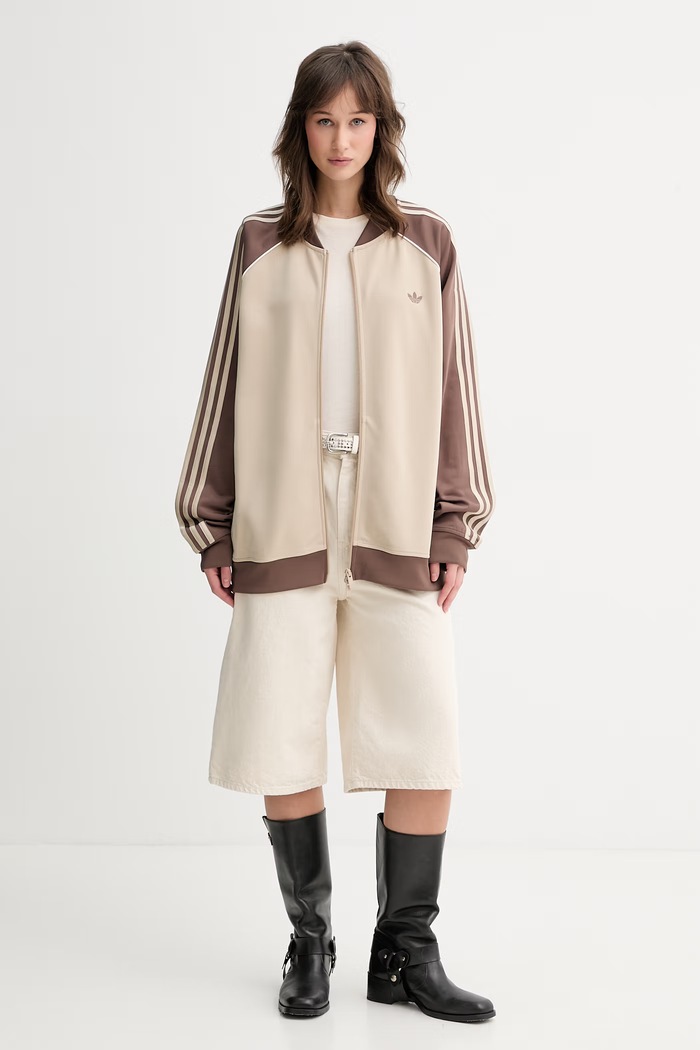 adidas Originals mikina na zips dámska s bavlnou KD8825 béžová SS26