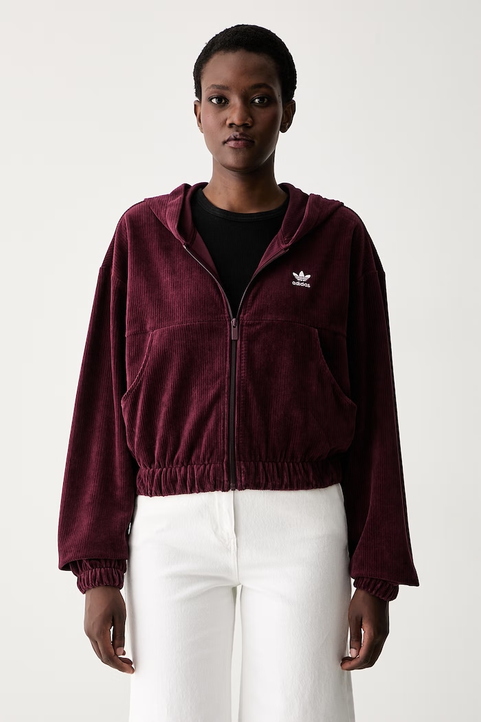 adidas Originals jopica s kapuco ženska rebrast žametna bordo KE1119