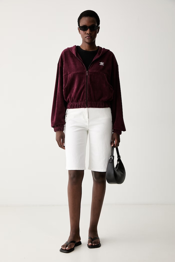 adidas Originals jopica s kapuco ženska rebrast žametna KE1119 bordo SS26