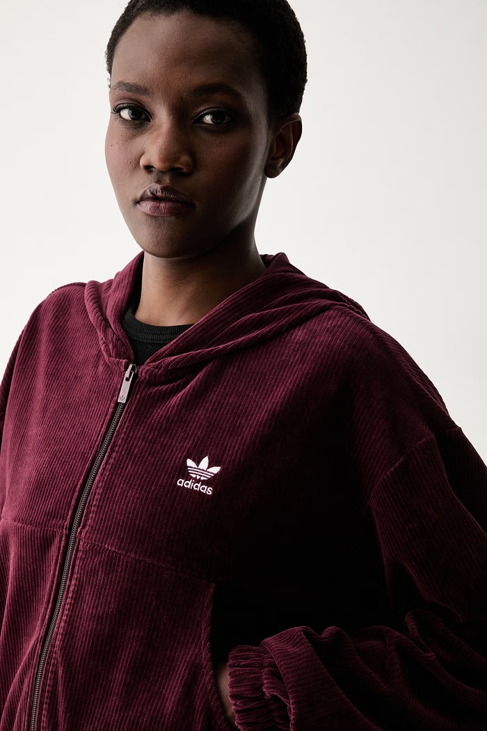 adidas Originals dukserica na zakopčavanje sa kapuljačom za žene od samta bordo KE1119