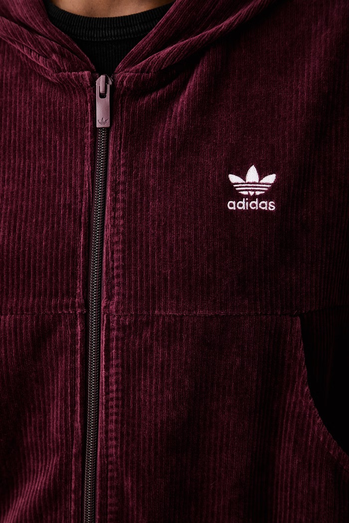 adidas Originals dukserica na zakopčavanje sa kapuljačom za žene od samta KE1119 bordo